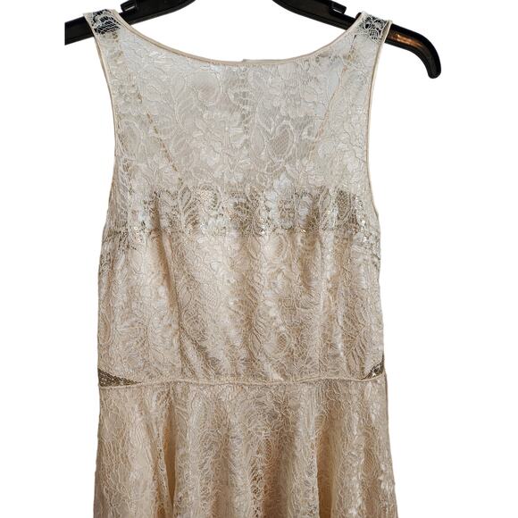 Carmen Marc Valvo Embellished Trim Beige Lace Dress S - Picture 5 of 7